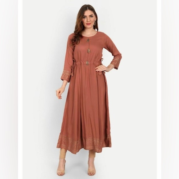 Happy Design Women Brown Printed Rayon Kurta - Picture 4 of 5